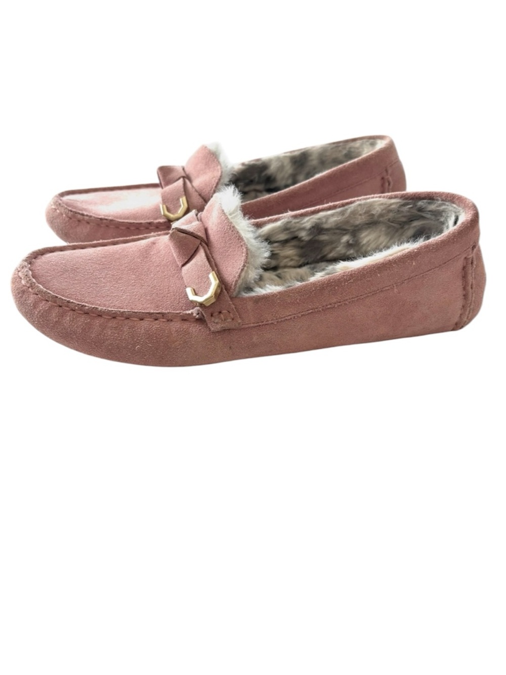 NWT Cole Haan Pale Pink Suede Evelyn Bow Shearling Driver Leather Loafers SZ 7B